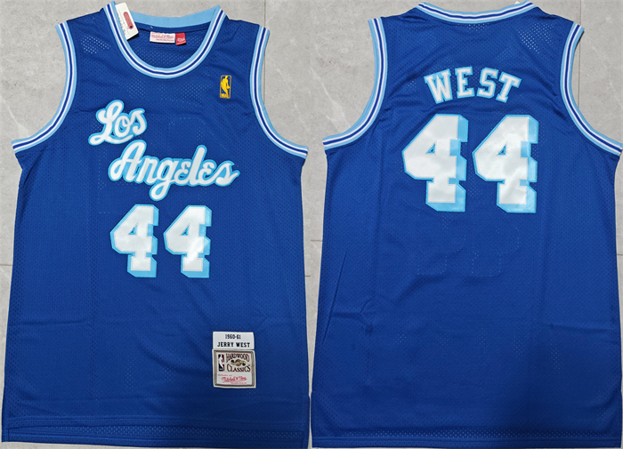 Men's Los Angeles Lakers #44 Jerry West Blue Throwback basketball Jersey